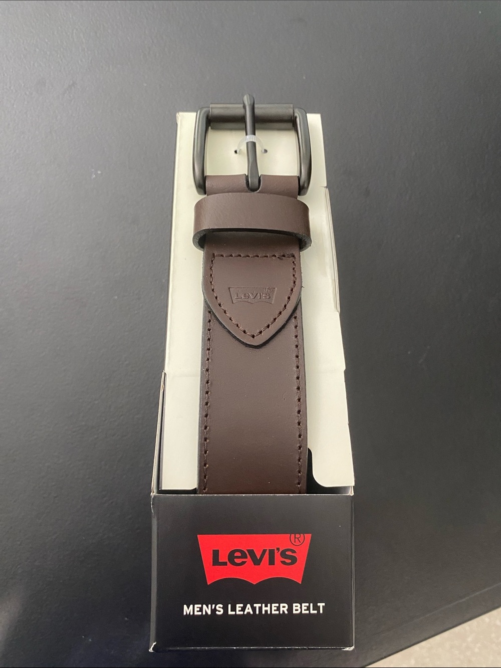 Levi's Dark Brown Men's Leather Belt with Matte Black Buckle NWT